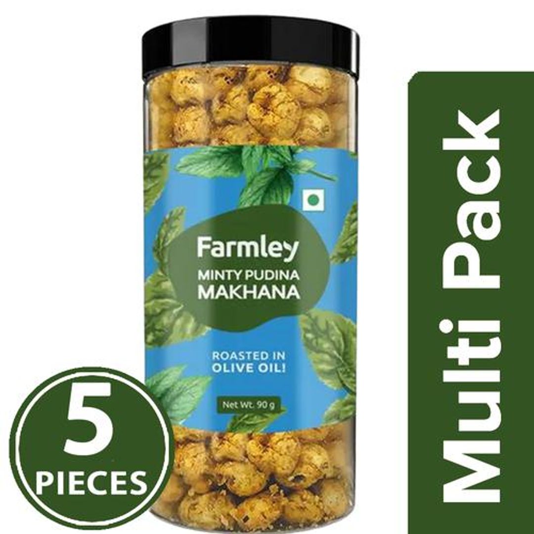 Farmley Roasted Makhana - Minty Pudina, Rich In Protein, Calcium, Yummy Snacking, 5x90 g Multipack