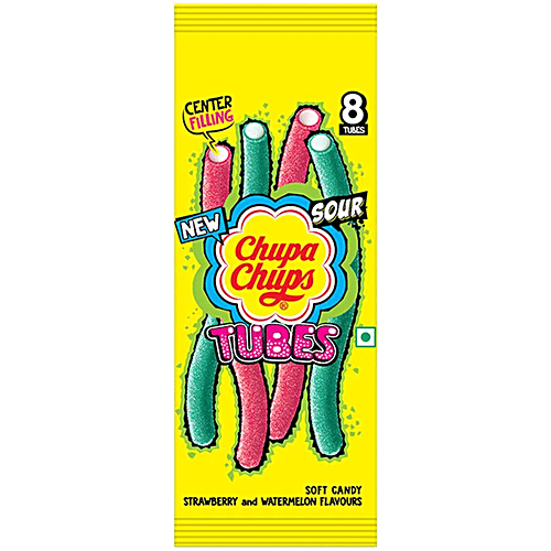 Chupa Chups Sour Belt - Mixed Fruit, 57.6 g x 2 + Tubes - Strawberry & Watermelon, 80g x 2, Combo 4 items