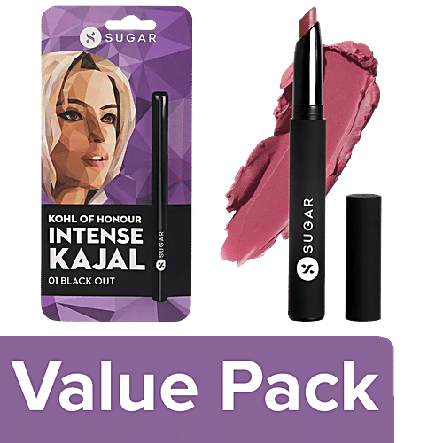 Sugar Cosmetics Matte Attack Transferproof Lipstick 2 g + Kohl Of Honour Intense Kajal 0.25 g, Combo 2 items 