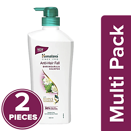 Himalaya Anti-Hair Fall Shampoo With Bhringaraja, For All Hair Types, 2x650 ml Multipack
