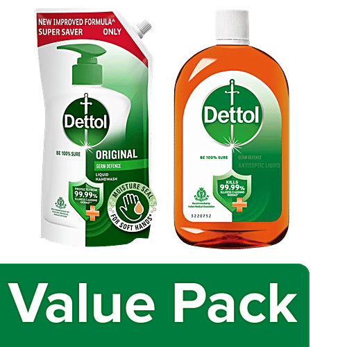 Dettol Original Liquid Handwash Refill, 675 ml + Antiseptic Liquid For First Aid, 1 L, Combo 2 Items 