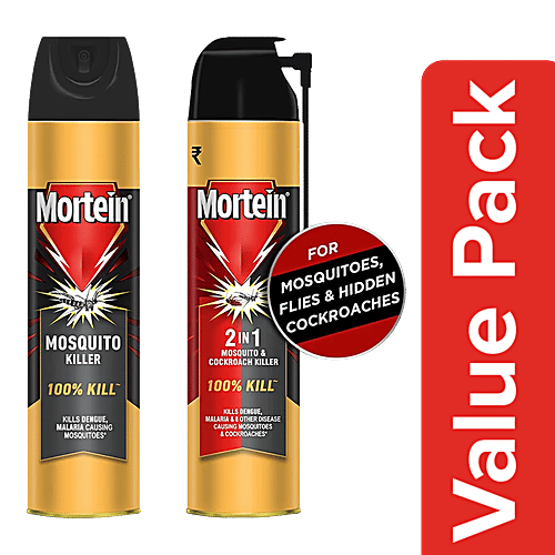 Mortein 2-In-1 Mosquito & Cockroach,600ml + Mosquito & Fly Killer Spray, 425ml, Combo 2 Items 