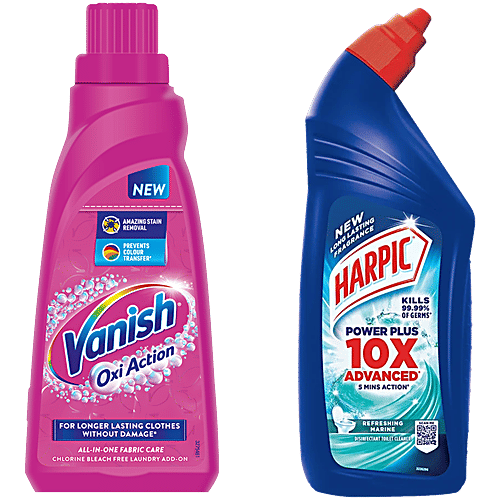 bb Combo Vanish All In One Liquid Detergent,800ml + Harpic Toilet Cleaner Marine,1L, Combo 2 Items