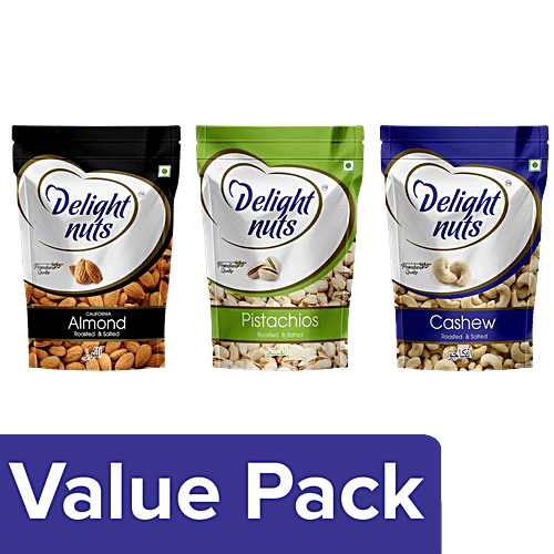 Delight Nuts Premium-Roasted & Salted - Cashews 200 g + Pistachios 200 g + Almond 200 g, Combo 3 Items 