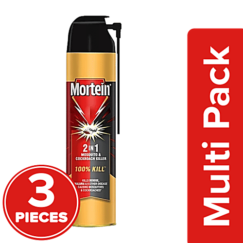Mortein 2-In-1 Mosquito & Cockroach Killer Spray - Lemon Fragrance, 3x600 ml (Multipack) 100% Kill