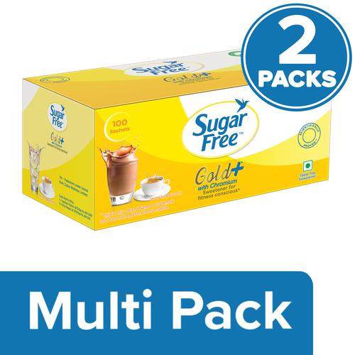 Sugar Free Gold+ Low Calorie Sweetener, 2 x 75 g (100 Sachets x 0.75 g) (Multipack) Low Calorie Sugar Substitute, Indias No 1 Sweetener, With Low Calories