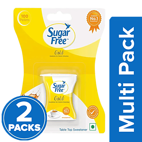 Sugar Free Gold, 2x100 Pellets Multipack Low Calorie Sugar Substitute, Indias No 1 Sweetener, With Low Calories