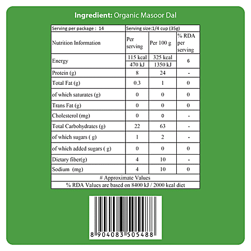 24 Mantra Organic Masoor Dal, 2x500 g Multipack