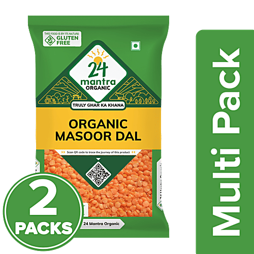 24 Mantra Organic Masoor Dal, 2x500 g Multipack