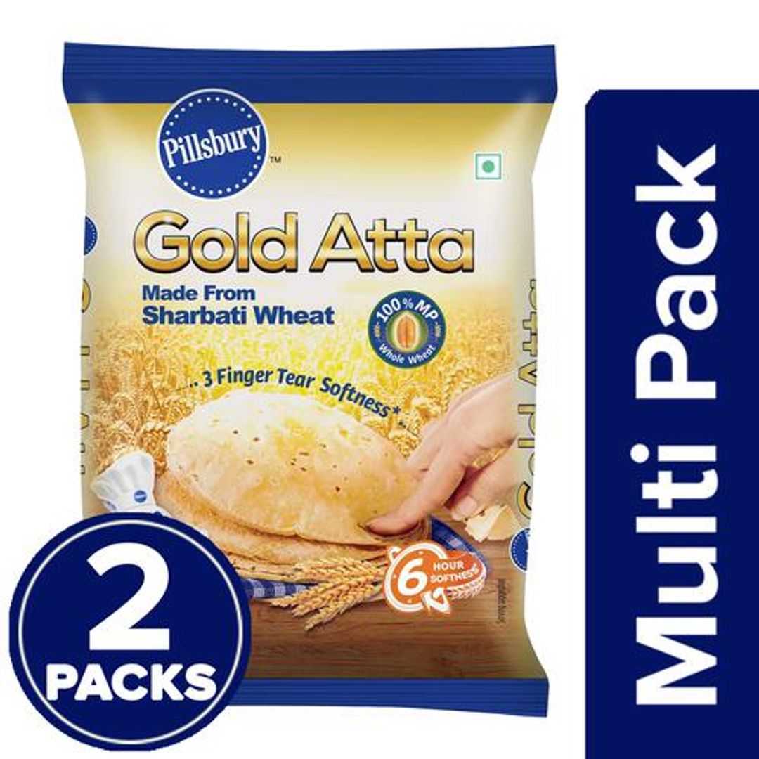 Pillsbury Gold Atta - 100% MP Sharbati Wheat, 12-Hour Softness, High Fibre Atta, 2 x 5 kg Multipack