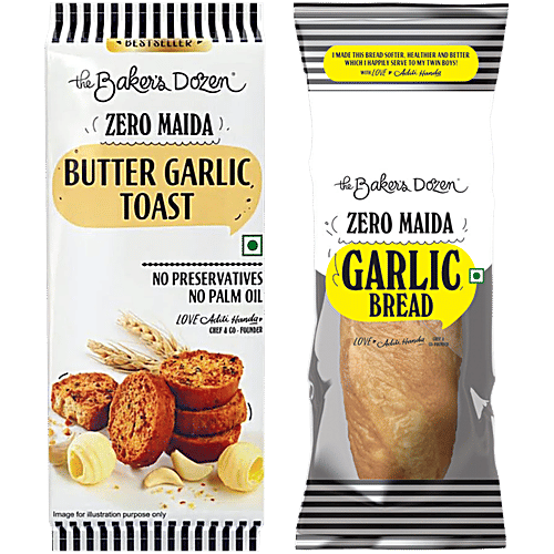 The Baker's Dozen Garlic Bread - Wholewheat 160 g + Butter Garlic Toast Whole Wheat 90 g, Combo 2 Items 