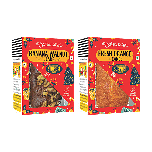 The Baker's Dozen Banana Walnut Cake-Wholewheat 150g + Fresh Orange Cake With Pistachio 150 g, Combo 2 Items 