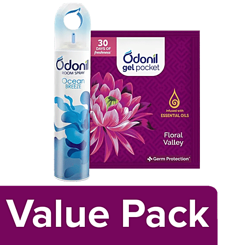 Odonil Gel Pocket - Floral Valley, 10 g + Room Spray - Ocean Breeze, 220 ml, Combo 2 Items
