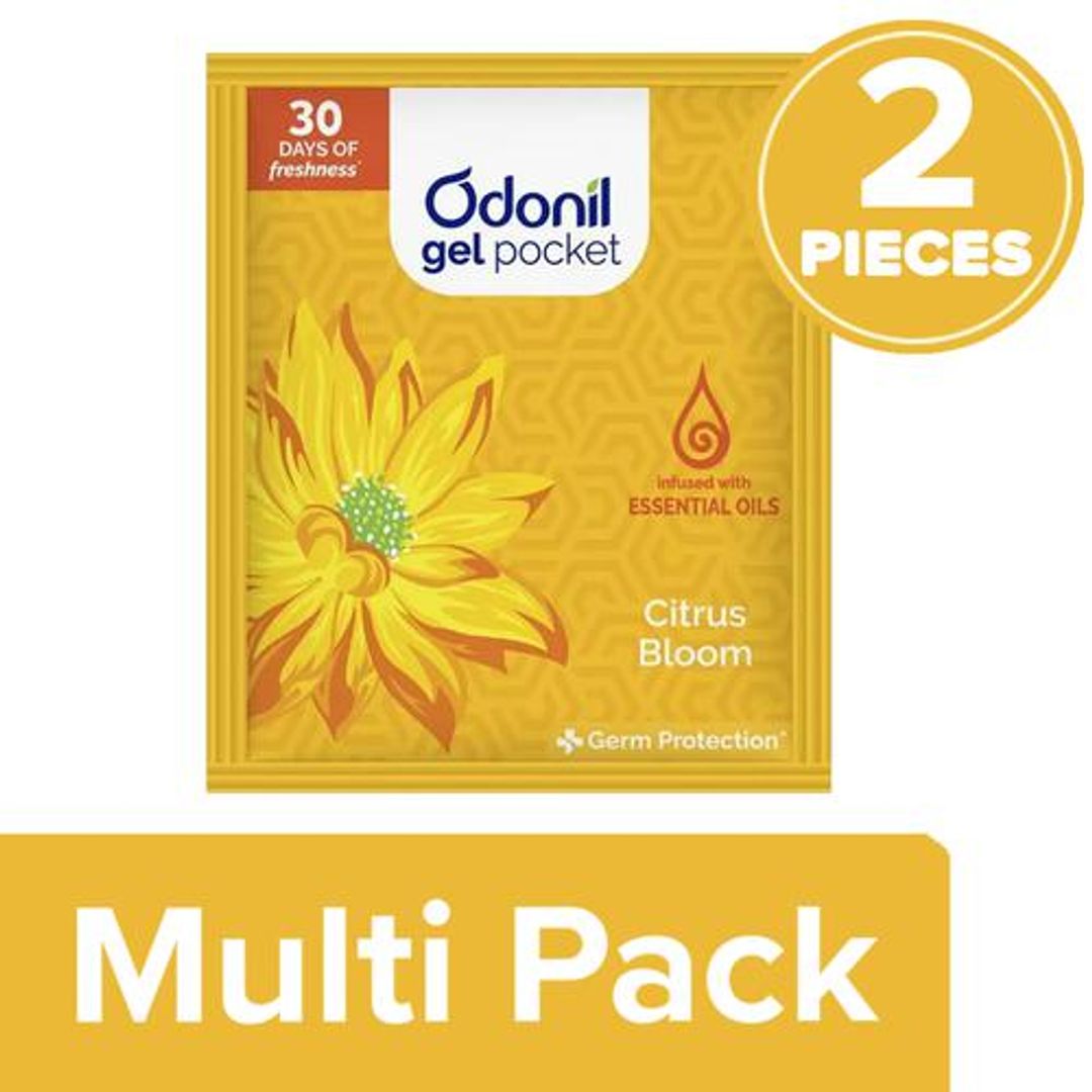 Odonil  Gel Pocket - Citrus Bloom, Long-Lasting Fragrance, Provides Germ Protection, 2 x 10 g Multipack