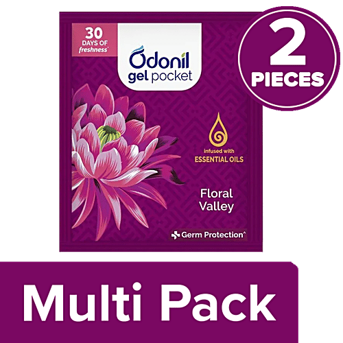 Odonil  Gel Pocket - Floral Valley, Long-Lasting Fragrance, Provides Germ Protection, 2 x 10 g Multipack 