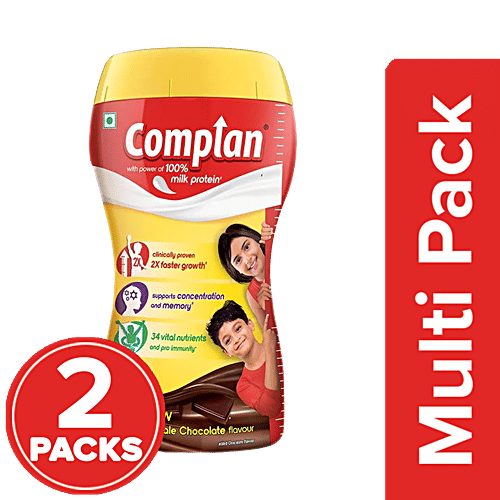 Complan Nutrition Drink Powder - For Kids, Royale Chocolate Flavour, 2x1 kg (Multipack) 