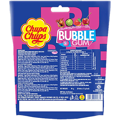 Chupa Chups Bubble Gum Filled Lollipop - Assorted Flavour, 2 x 96 g (16 pcs) 