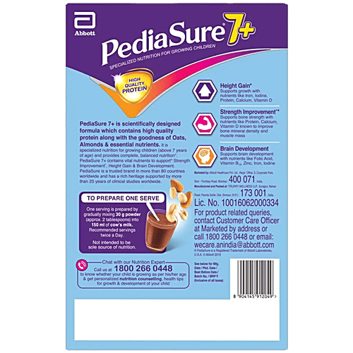 Pediasure 7+ Specialized Nutrition Drink Powder With Oats & Almonds - Chocolate Flavour, 2 x 400 g Multipack