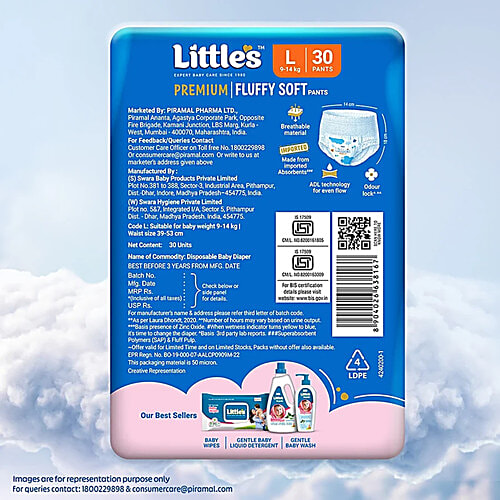 Little's Baby Diaper Pants - L, With Wetness Indicator & 12 Hours Absorption, 2x30 pcs Multipack 