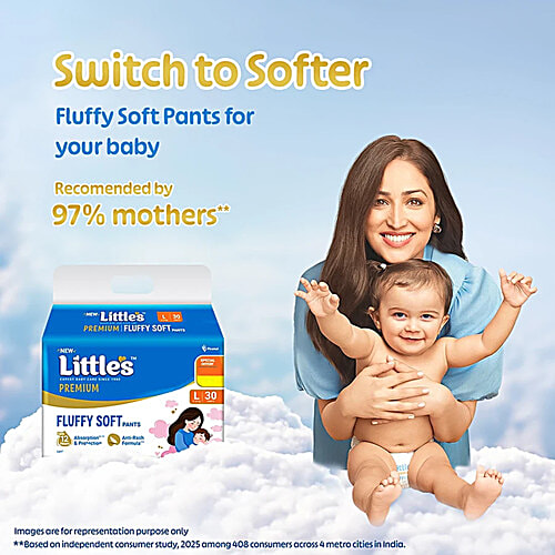 Little's Baby Diaper Pants - L, With Wetness Indicator & 12 Hours Absorption, 2x30 pcs Multipack 