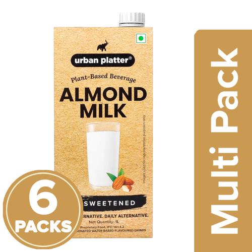 Urban Platter Almond Milk - Unsweetened, Lactose-Free, Plant-Based Milk Alternative, 6x1 L Multipack 