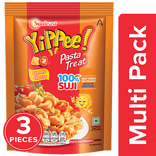 Sunfeast YiPPee! Tomato Cheese Pasta Treat, 3x70 g (Multipack) Made with Suji, Not Fried, No Maida, Rich in Protein
