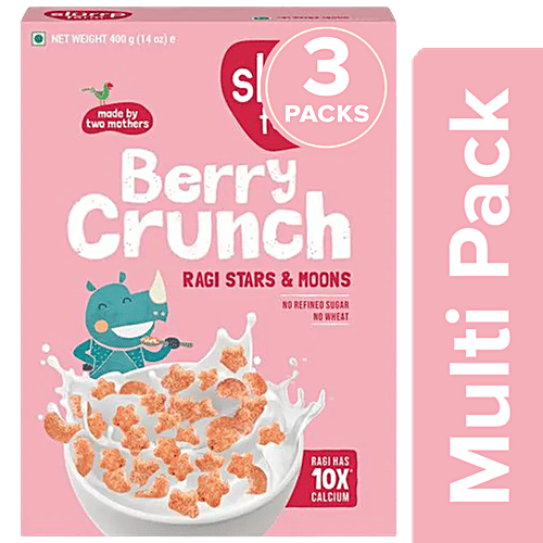 Slurrp Farm Berry Crunch Breakfast Cereal-Ragi Stars & Moons,Healthy Millet,No Maida/Sugar., 3 x 400 g (Multipack) 
