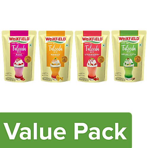 Weikfield Falooda Mix - Kesar Pista + Mango + Rose + Strawberry Flavours, 200 g Each, Combo (4 Items)