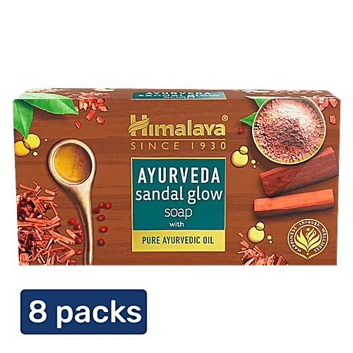 Himalaya Ayurveda Sandal Glow Soap - Nourishes & Softens Skin, Long Lasting Aroma, 8x125 g Multipack 