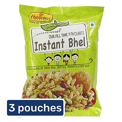 Haldiram's Instant Bhel - Spicy Blend Of Chick Peas, Lentils, Peanuts & Puff Rice, 3X44 g Multipack