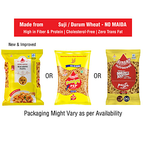 Bambino Macaroni Pasta - Made From Suji, No Maida, Boosts Immunity, 3X80 g Multipack 
