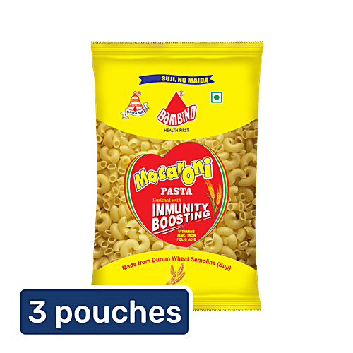 Bambino Macaroni Pasta - Made From Suji, No Maida, Boosts Immunity, 3X80 g Multipack 