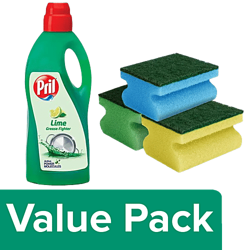 bb Combo Pril Dishwash Liquid - Lime,2L + York Scrub Sponge With Grip,3 pcs, Combo 2 Items 