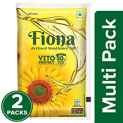 Fiona  Refined Sunflower Oil, 2 x 1 L Multipack Trans Fat Free, Healthy Cooking Oil