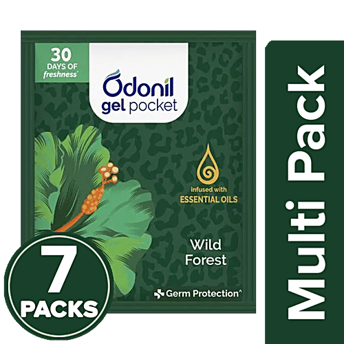 Odonil Gel Pocket - Wild Forest, Long Lasting Fragrance, Provides Germ Protection, 7 x 10 g Multipack