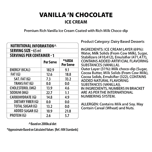 Baskin Robbins Ice Cream Bar - Vanilla & Chocolate, 3 x 65 ml Multipack
