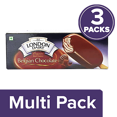 London Dairy Premium Ice Cream Stick - Belgian Chocolate, 3 x 100 ml Multipack
