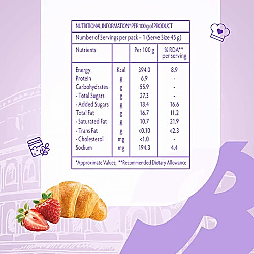Bauli Moonfils Croissant - Strawberry Creme, Veg, 2 x 45 g Multipack 