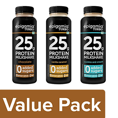 Epigamia Turbo Chocolate + Turbo Cookies & Cream + Turbo Vanilla Caramel , each 250 ml, Combo 3 Items