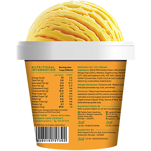 Go Zero Zero Sugar Range Mad Over Mango Ice Cream, 4 x 100 ml Multipack 