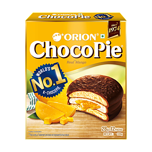 Orion Choco Pie - Centre Filled Biscuit, Real Mango Flavour, 2 x 336 g Multipack 