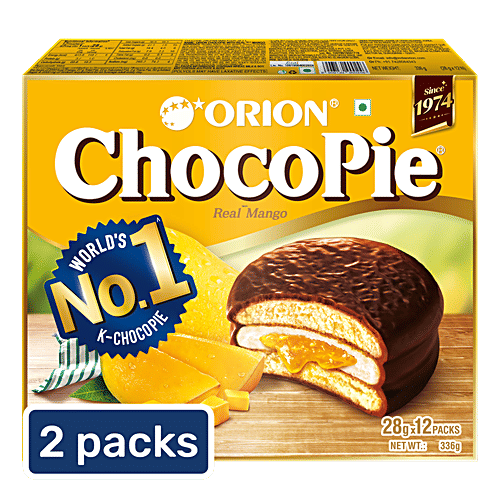 Orion Choco Pie - Centre Filled Biscuit, Real Mango Flavour, 2 x 336 g Multipack 