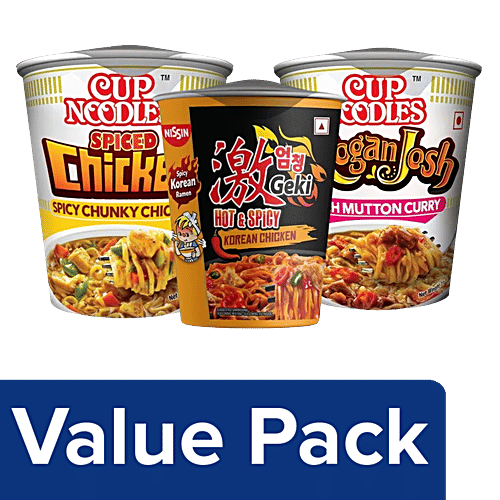 Nissin Spiced Chicken Instant Cup + Geki Hot & Spicy Korean Ramen + Rogan Josh,each 70g, Combo 3 Items
