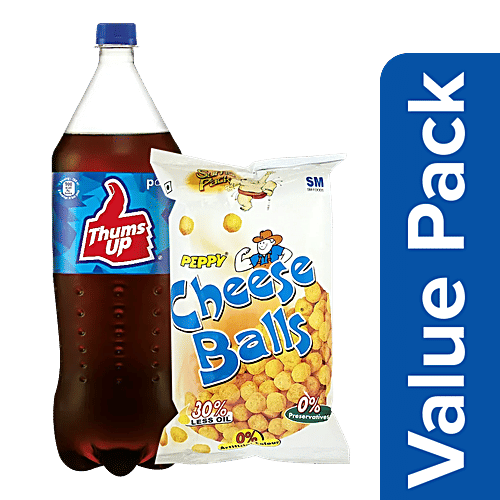 bb Combo Peppy Cheese Balls, No Onion Or Garlic, 60 g + Thums Up Soft Drink, 2.25 L, Combo (2 Items) 