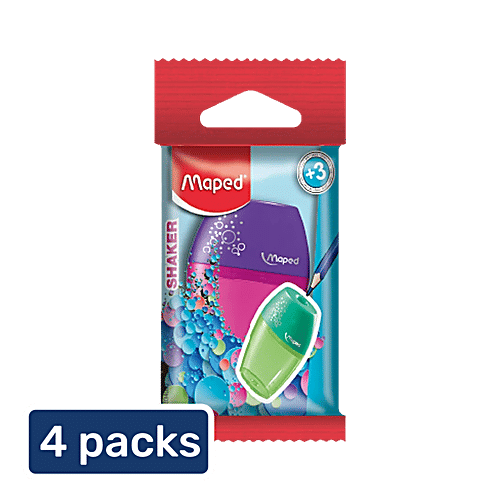 Maped Sharpener - Shaker Blister, Single Hole, Flow Pack, 4 x 1 pc Multipack