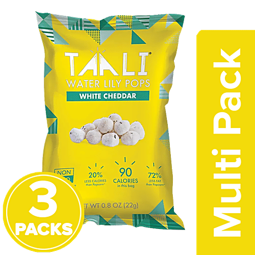 Taali Water Lily Makhana - Gluten Grain, Corn Free, White Cheddar, 3 x 22 g Multipack 