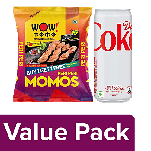 bb Combo Wow! MomoVeg Peri Peri Momos, 10 pcs + Coca Cola Diet Coke Soft Drink, 300 ml, Combo 2 items 
