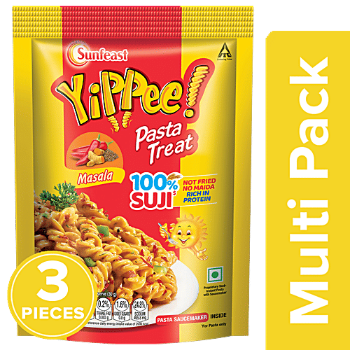 Sunfeast YiPPee! Masala Pasta Treat, 3x70 g (Multipack) Made with Suji, Not Fried, No Maida, Rich in Protein