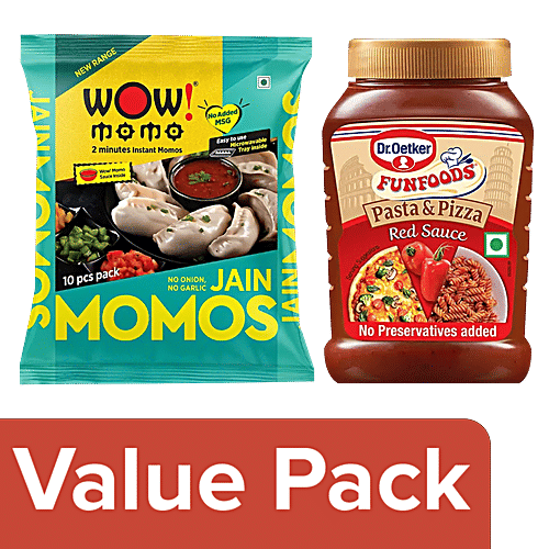 bb Combo Wow! Momo Jain Momos 10 pcs + Dr.Oetker FunFoods Pasta & Pizza Red Sauce 315 g, Combo (2 Items) 
