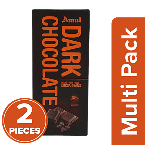 Amul Dark Chocolate, 2 x 150 g Multipack 55% Rich In Cocoa